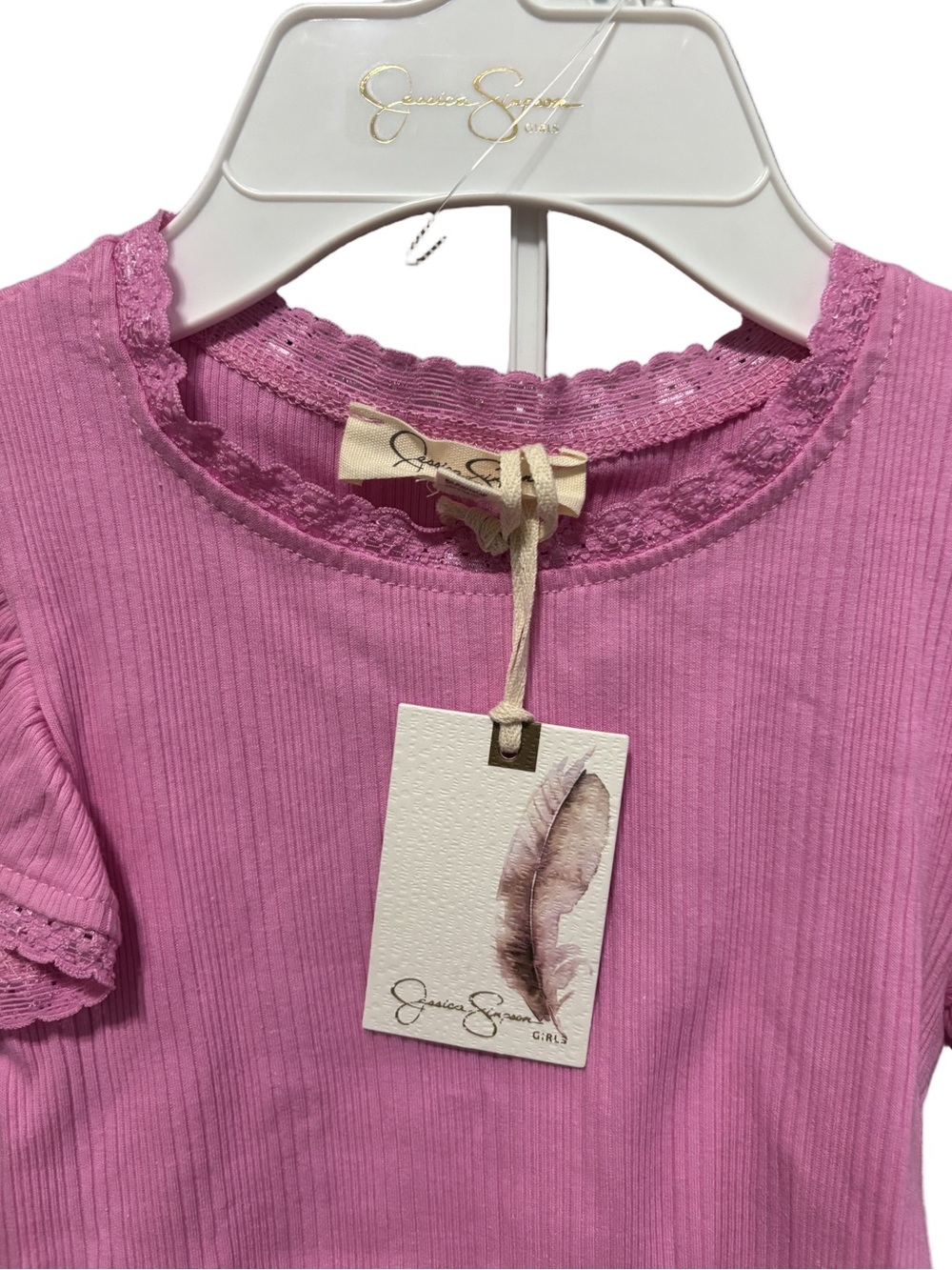 Jessica Simpson Girls' Pink Ruffle Sleeve Top - Soft Rib Knit - Picture 3 of 4